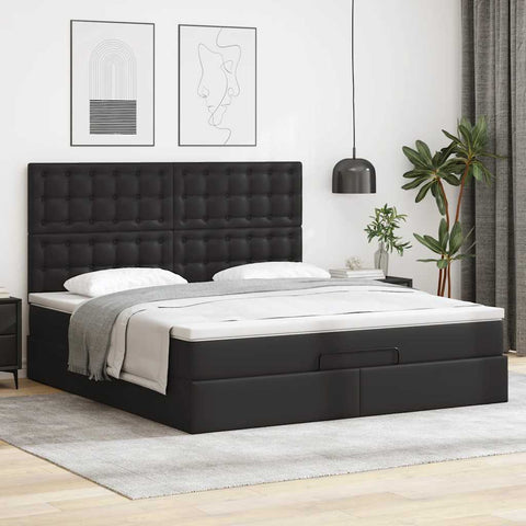 Ottoman-Bett mit Matratze Schwarz 180x200 cm Kunstleder