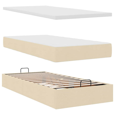 Ottoman-Bett mit Matratze Creme 90x200 cm Stoff