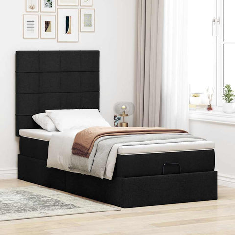 Ottoman-Bett mit Matratze Schwarz 100x200 cm Stoff