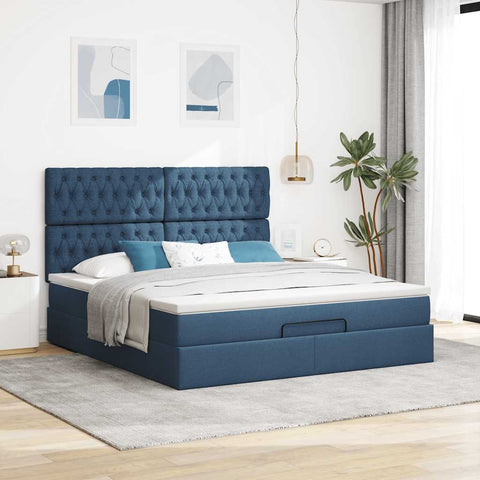 Ottoman-Bett mit Matratze Blau 180x200 cm Stoff