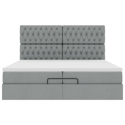 Ottoman-Bett mit Matratzen Hellgrau 200x200 cm Stoff