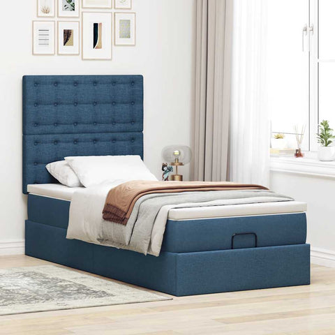 Ottoman-Bett mit Matratze Blau 90x190 cm Stoff