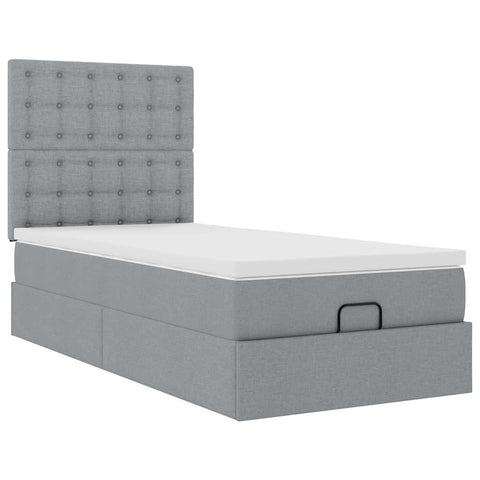 Ottoman-Bett mit Matratze Hellgrau 100x200 cm Stoff