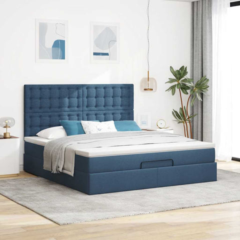 Ottoman-Bett mit Matratze Blau 180x200 cm Stoff