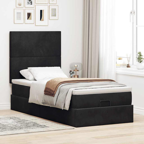 Ottoman-Bett mit Matratzen Schwarz 100x200 cm Samt