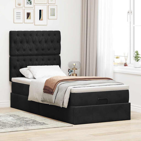 Ottoman-Bett mit Matratzen Schwarz 90x190 cm Samt