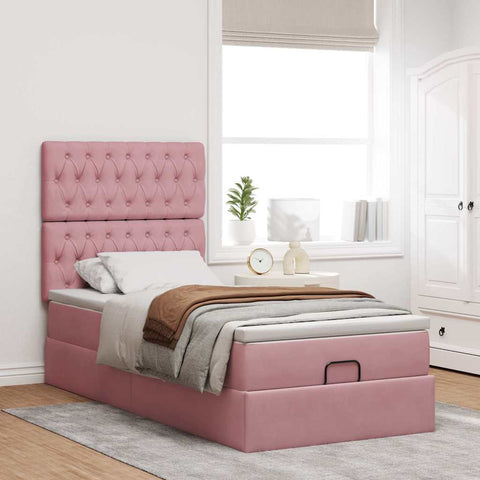 Ottoman-Bett mit Matratzen Rosa 90x200 cm Samt