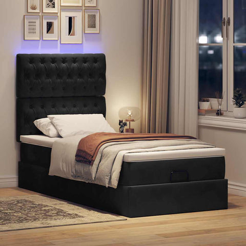 Ottoman-Bett mit Matratzen Schwarz 100x200 cm Samt