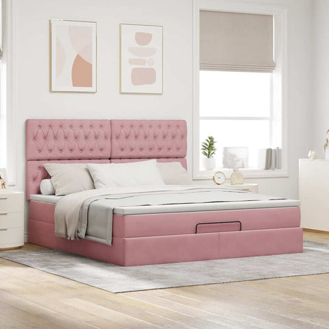 Ottoman-Bett mit Matratzen Rosa 180x200 cm Samt