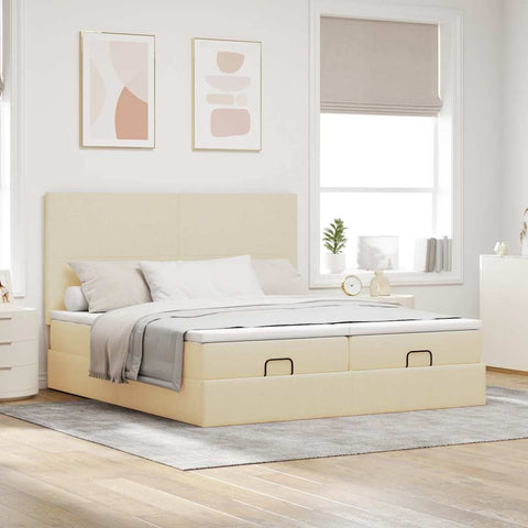 Ottoman-Bett mit Matratzen Creme 180x200 cm Stoff