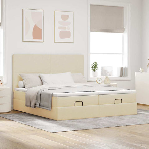 Ottoman-Bett mit Matratzen Creme 200x200 cm Stoff