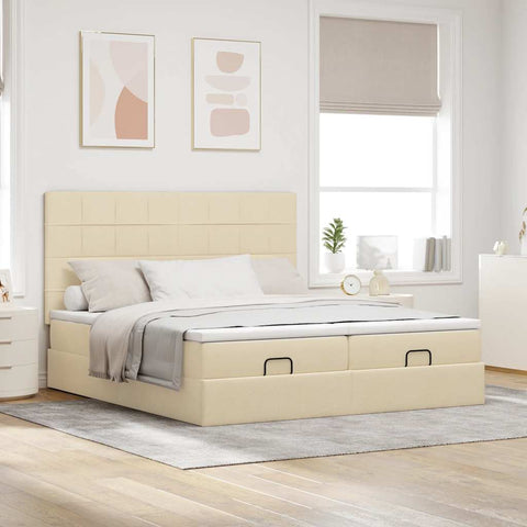 Ottoman-Bett mit Matratzen Creme 200x200 cm Stoff