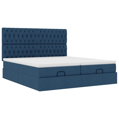 Ottoman-Bett mit Matratzen Blau 200x200 cm Stoff