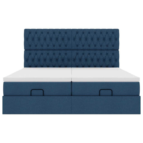 Ottoman-Bett mit Matratzen Blau 200x200 cm Stoff