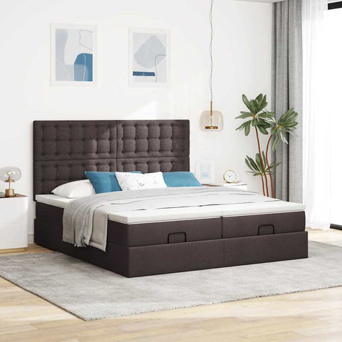 Ottoman-Bett mit Matratzen Dunkelbraun 200x200 cm Stoff