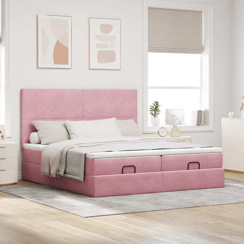 Ottoman-Bett mit Matratzen Rosa 180x200 cm Samt