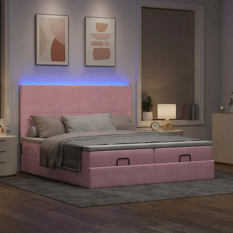 Ottoman-Bett mit Matratzen Rosa 180x200 cm Samt