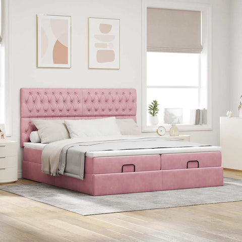 Ottoman-Bett mit Matratzen Rosa 160x200 cm Samt