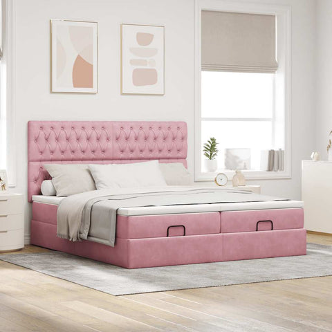 Ottoman-Bett mit Matratzen Rosa 180x200 cm Samt