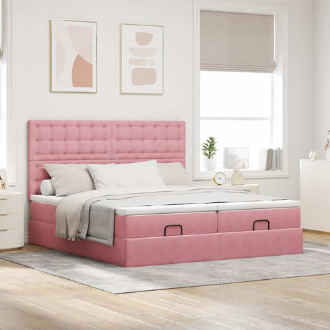 Ottoman-Bett mit Matratzen Rosa 180x200 cm Samt