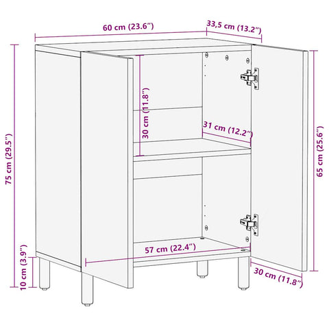 vidaXL Sideboard 60x33,5x75 cm Raues Mangoholz