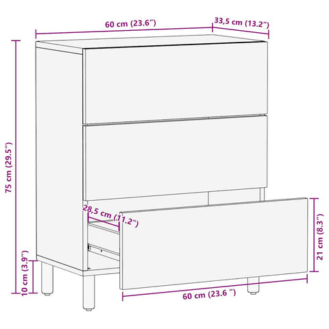 vidaXL Sideboard 60x33,5x75 cm Raues Mangoholz