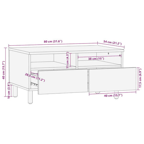 vidaXL Couchtisch Schwarz 80x54x40 cm Raues Mangoholz