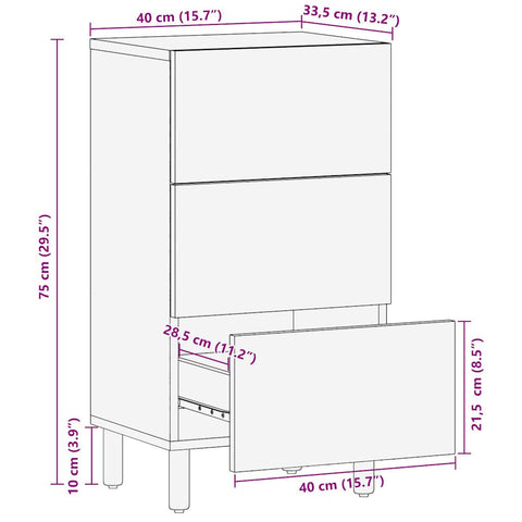 vidaXL Sideboard 40x33,5x75 cm Raues Mangoholz