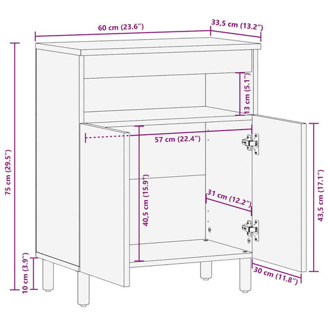 vidaXL Sideboard 60x33,5x75 cm Raues Mangoholz