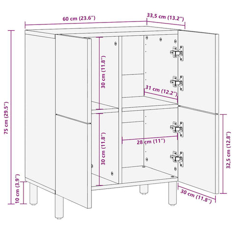 vidaXL Sideboard 60x33,5x75 cm Raues Mangoholz