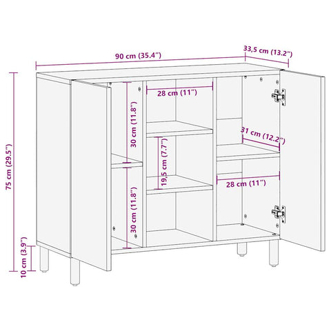 vidaXL Sideboard 90x33,5x75 cm Raues Mangoholz