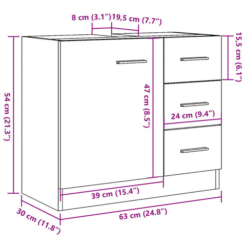 vidaXL Waschbeckenunterschrank Betongrau 63x30x54 cm Holzwerkstoff