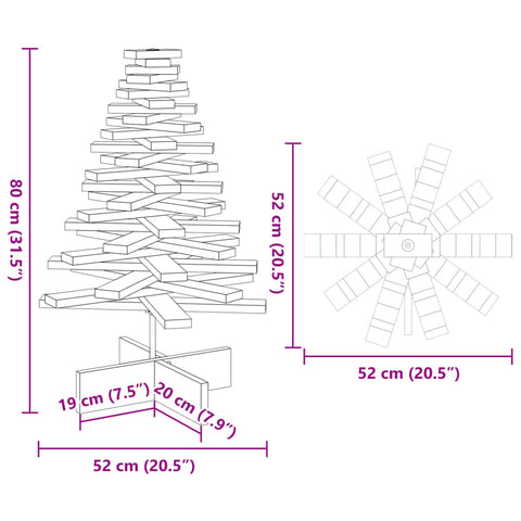 vidaXL Weihnachtsbaum Holz zum Schmücken 80 cm Massivholz Kiefer