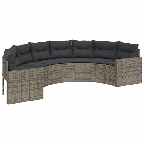 Gartensofa mit Tisch und Kissen Halbrund Grau Poly Rattan