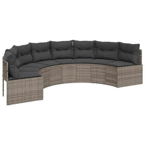 Gartensofa mit Kissen Halbrund Grau Poly Rattan