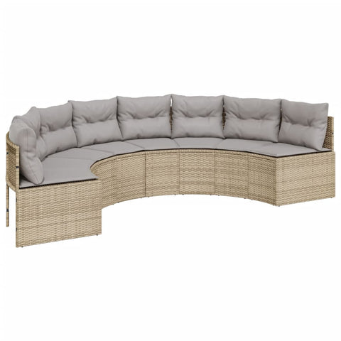 Gartensofa mit Kissen Halbrund Beige Poly-Rattan