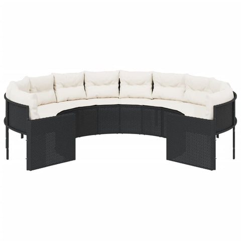 Gartensofa mit Kissen Rund Schwarz Poly-Rattan