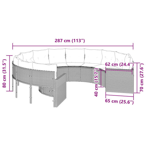 Gartensofa mit Kissen Rund Schwarz Poly-Rattan