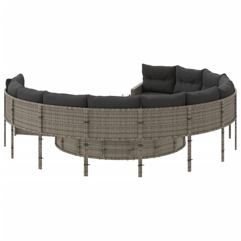 Gartensofa mit Tisch und Kissen Rund Grau Poly Rattan