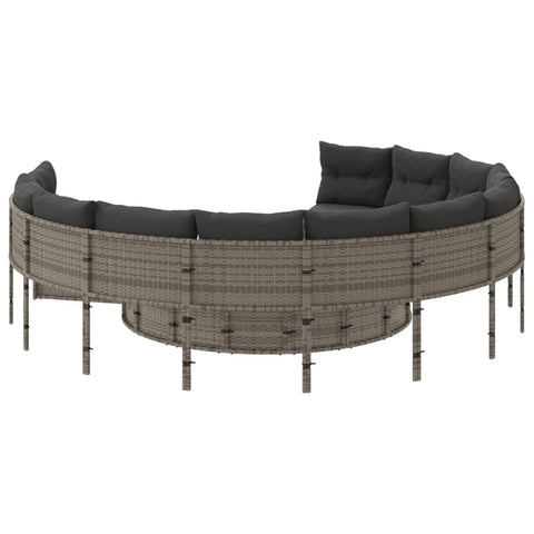 Gartensofa mit Tisch und Kissen Rund Grau Poly Rattan