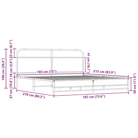 vidaXL Metallbett ohne Matratze Sonoma-Eiche 183x213 cm