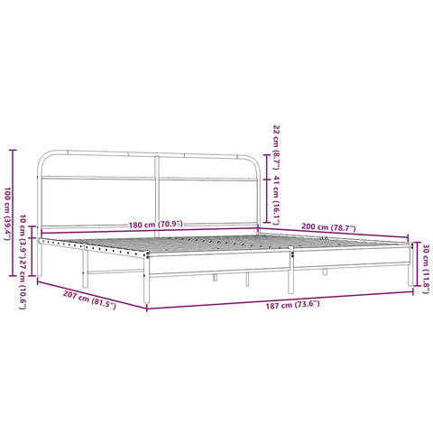 vidaXL Metallbett ohne Matratze Braun Eichen-Optik 180x200 cm