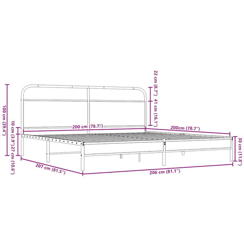 vidaXL Metallbett ohne Matratze Braun Eichen-Optik 200x200 cm