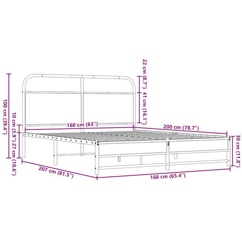 vidaXL Metallbett ohne Matratze Braun Eichen-Optik 160x200 cm