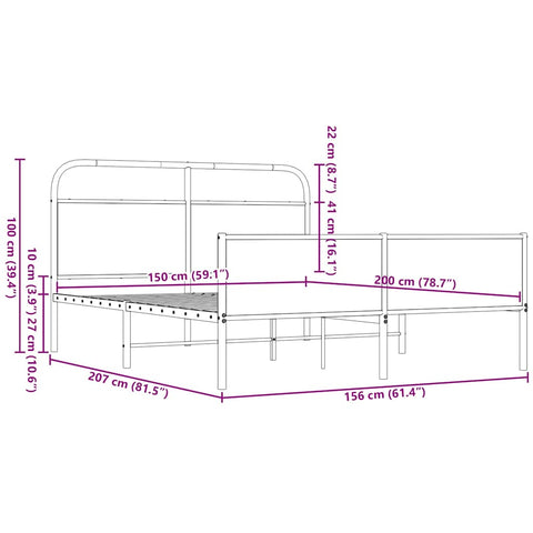 vidaXL Metallbett ohne Matratze Braun Eichen-Optik 150x200 cm