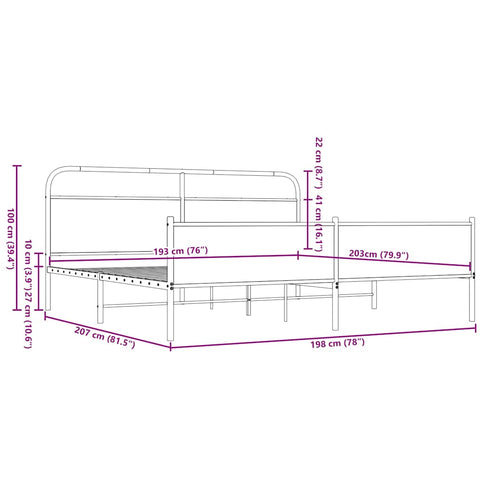 vidaXL Metallbett ohne Matratze Braun Eichen-Optik 193x203 cm