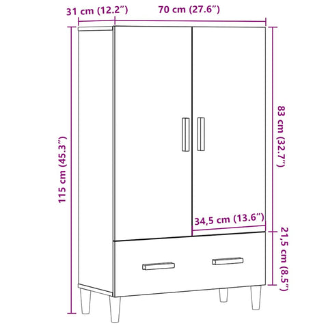 vidaXL Highboard Altholz-Optik 70x31x115 cm Holzwerkstoff