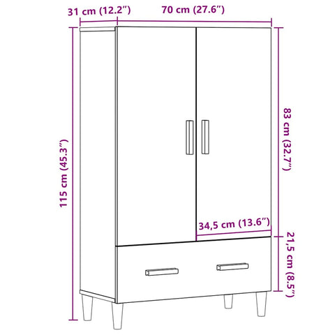 vidaXL Highboard Artisan-Eiche 70x31x115 cm Holzwerkstoff