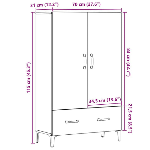 vidaXL Highboard Altholz-Optik 70x31x115 cm Holzwerkstoff