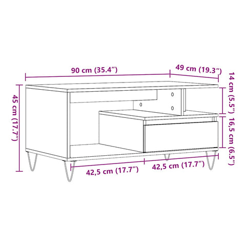 vidaXL Couchtisch Altholz-Optik 90x49x45 cm Holzwerkstoff